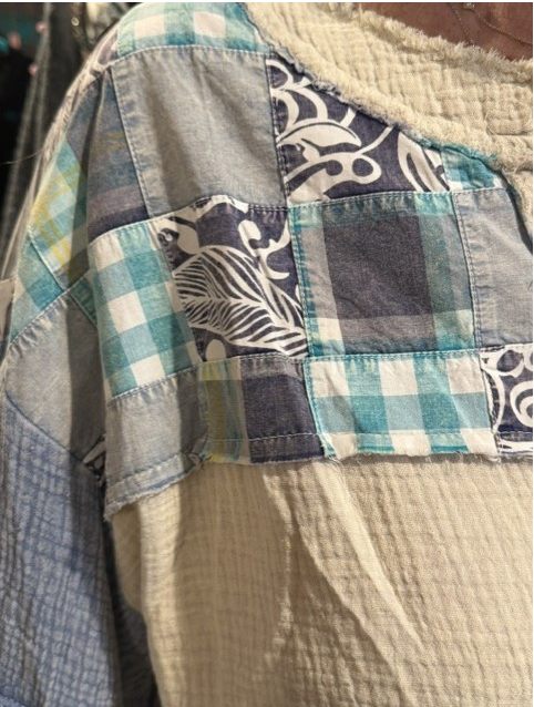 Easel Patchwork Gauze Top – Mixed Stripe Oversized Boho Tunic Shirt | Boho Boutique Clothing
