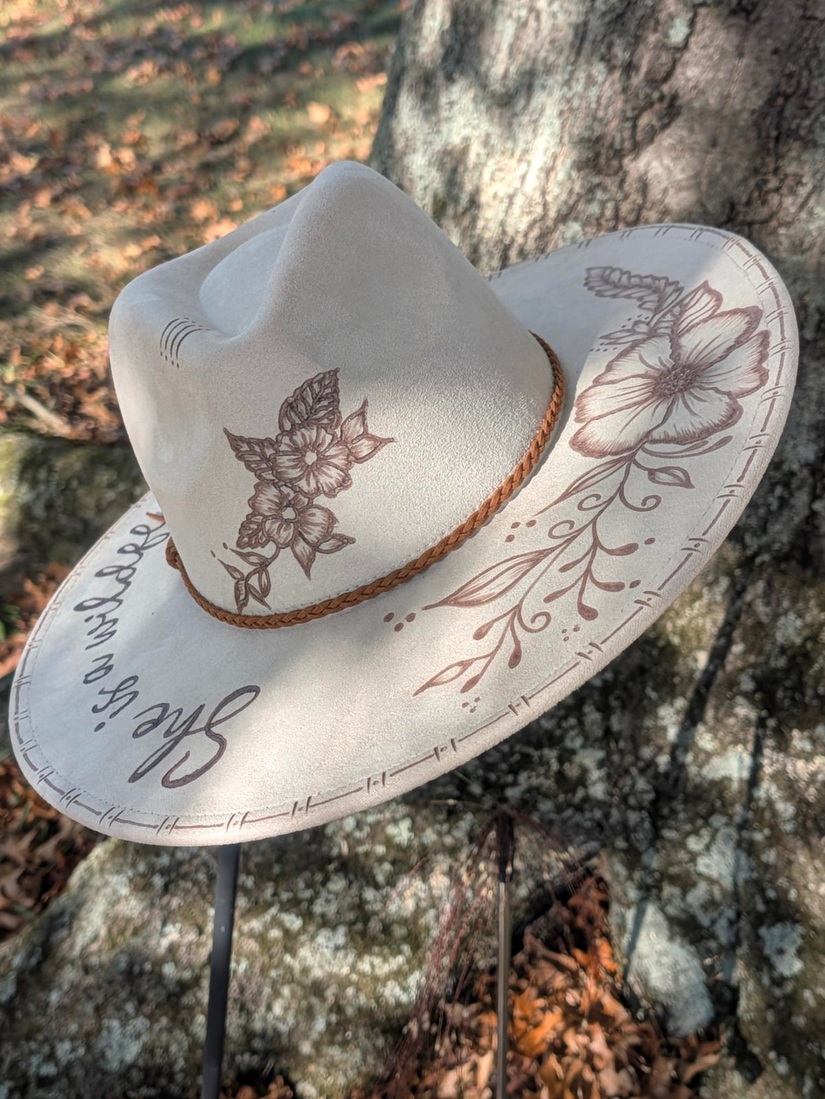 She is a Wildflower Hat-Hand-Burned Boho Rancher Hat | Boho Boutique Clothing