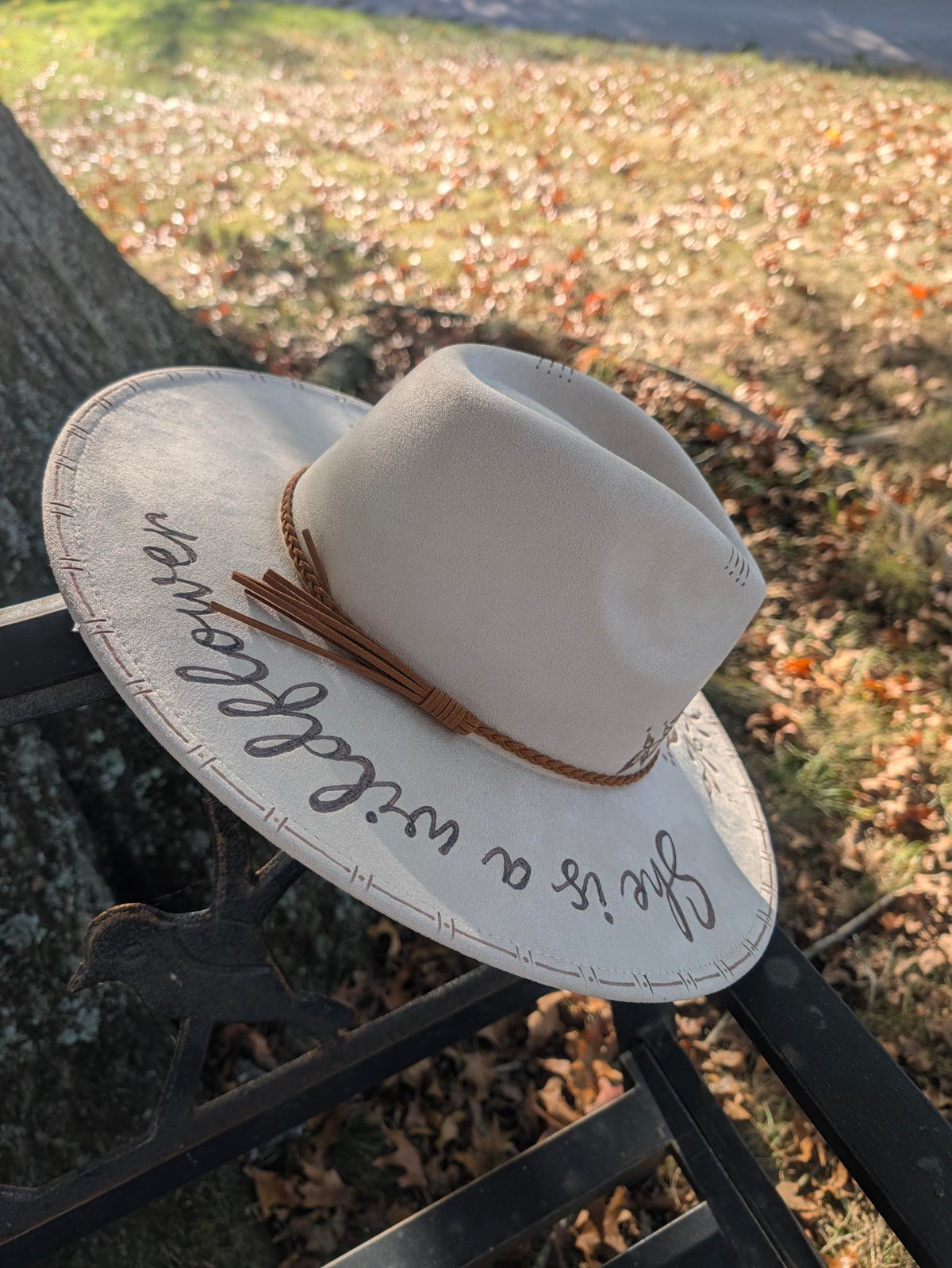 She is a Wildflower Hat-Hand-Burned Boho Rancher Hat | Boho Boutique Clothing