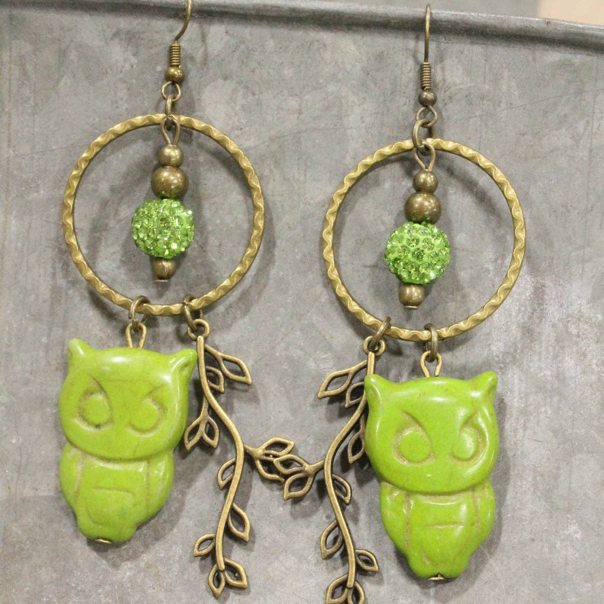 Wise Ole Owl Lime Dangle Earrings