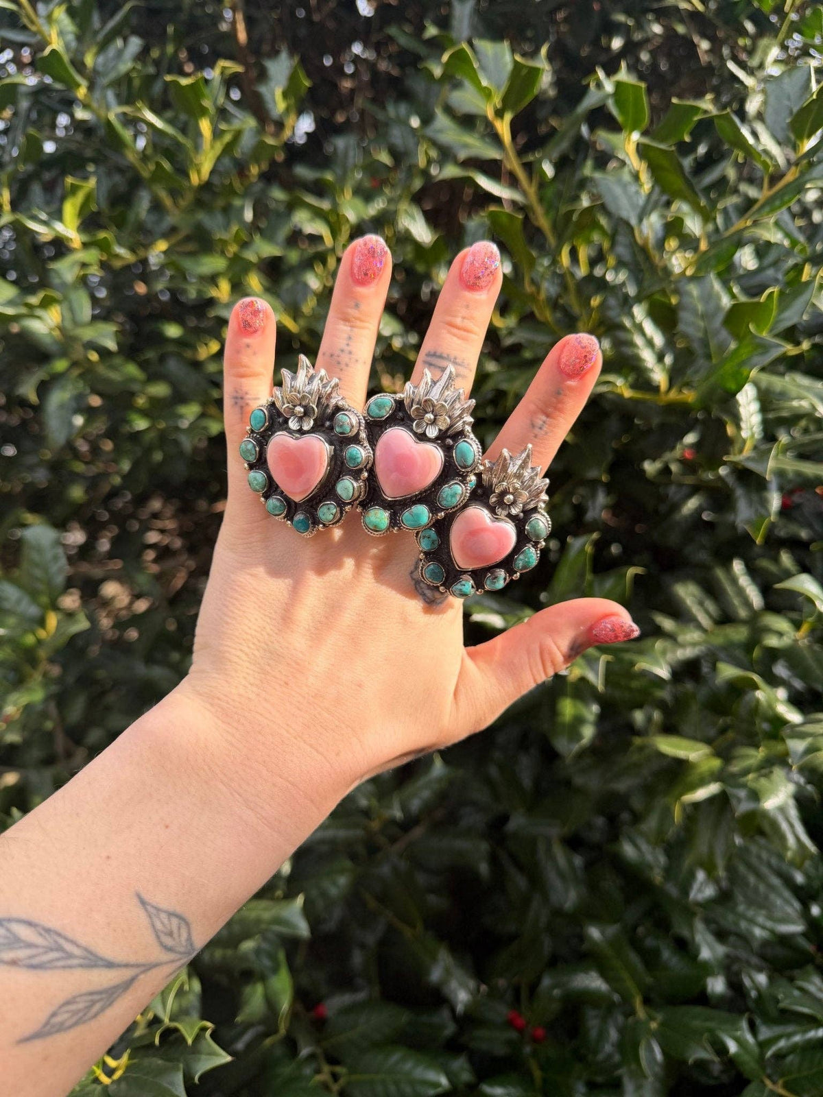 Boho Wanderlust Boutique - Flaming Heart in Pink Shell & Turquoise Ring