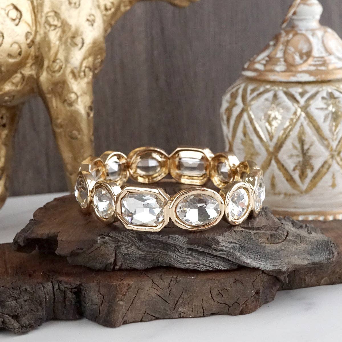 Radiant Array – Statement Stretchy Gem Bangle: Gold - Clear