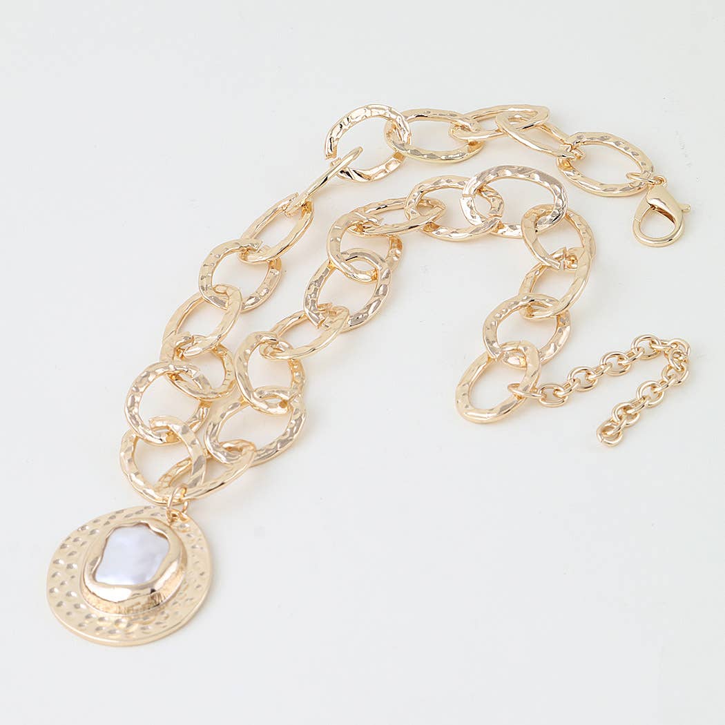 Hammered Pearl Disc Chain Necklace: GCR