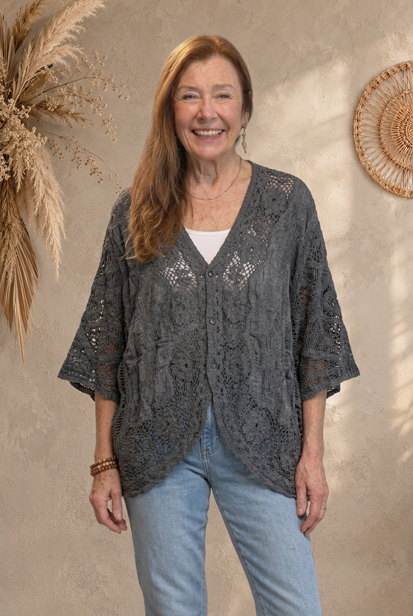 Crinkled Cotton Top – Charcoal Boho Oversized Tunic | Boho Boutique Clothing