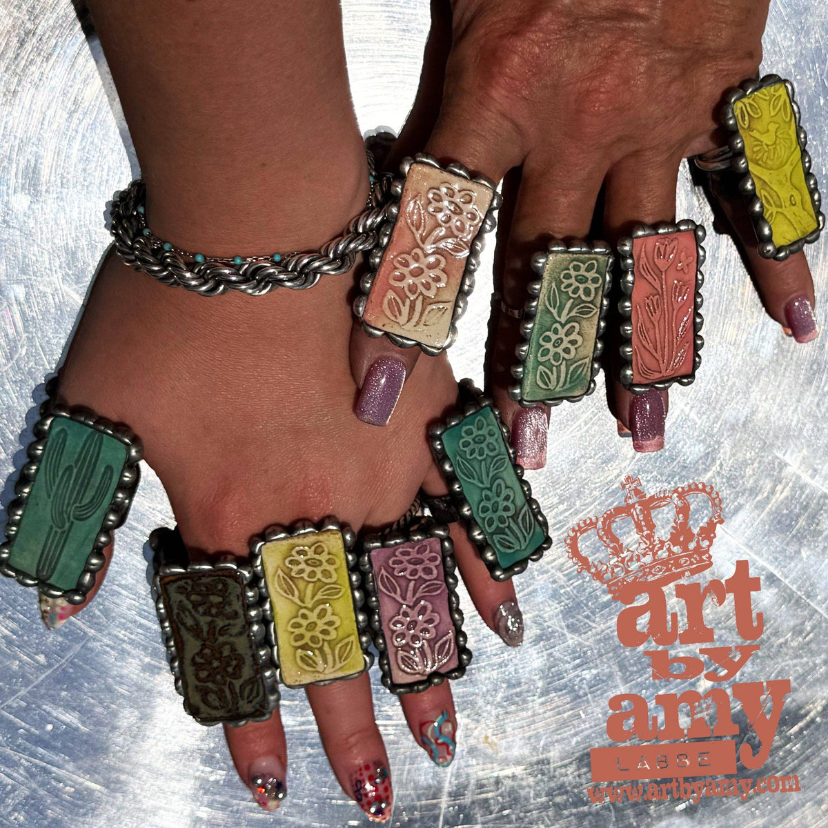 Art by Amy Flower Pots: Turquoise / Double Flowers-Boho Boutique Accessories