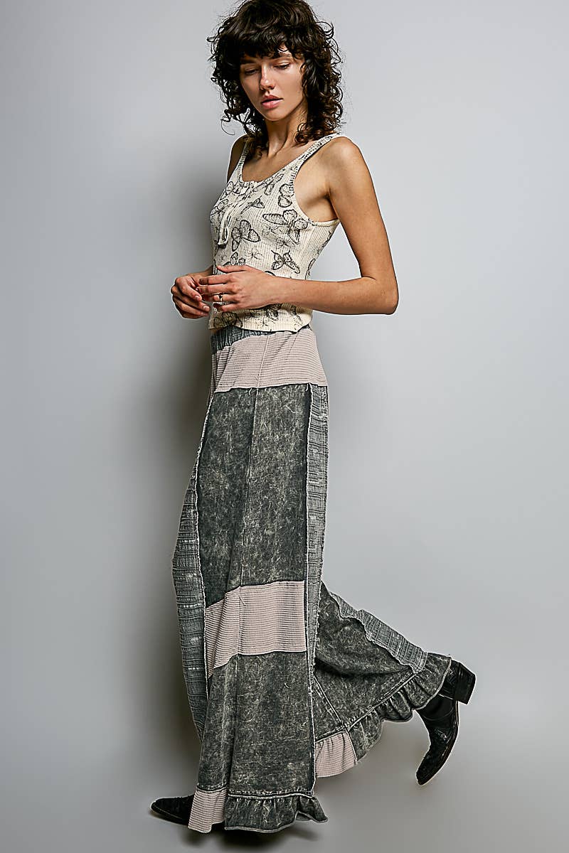 Pol Clothing - French Terry Ruffle Hem Straight-Leg pants