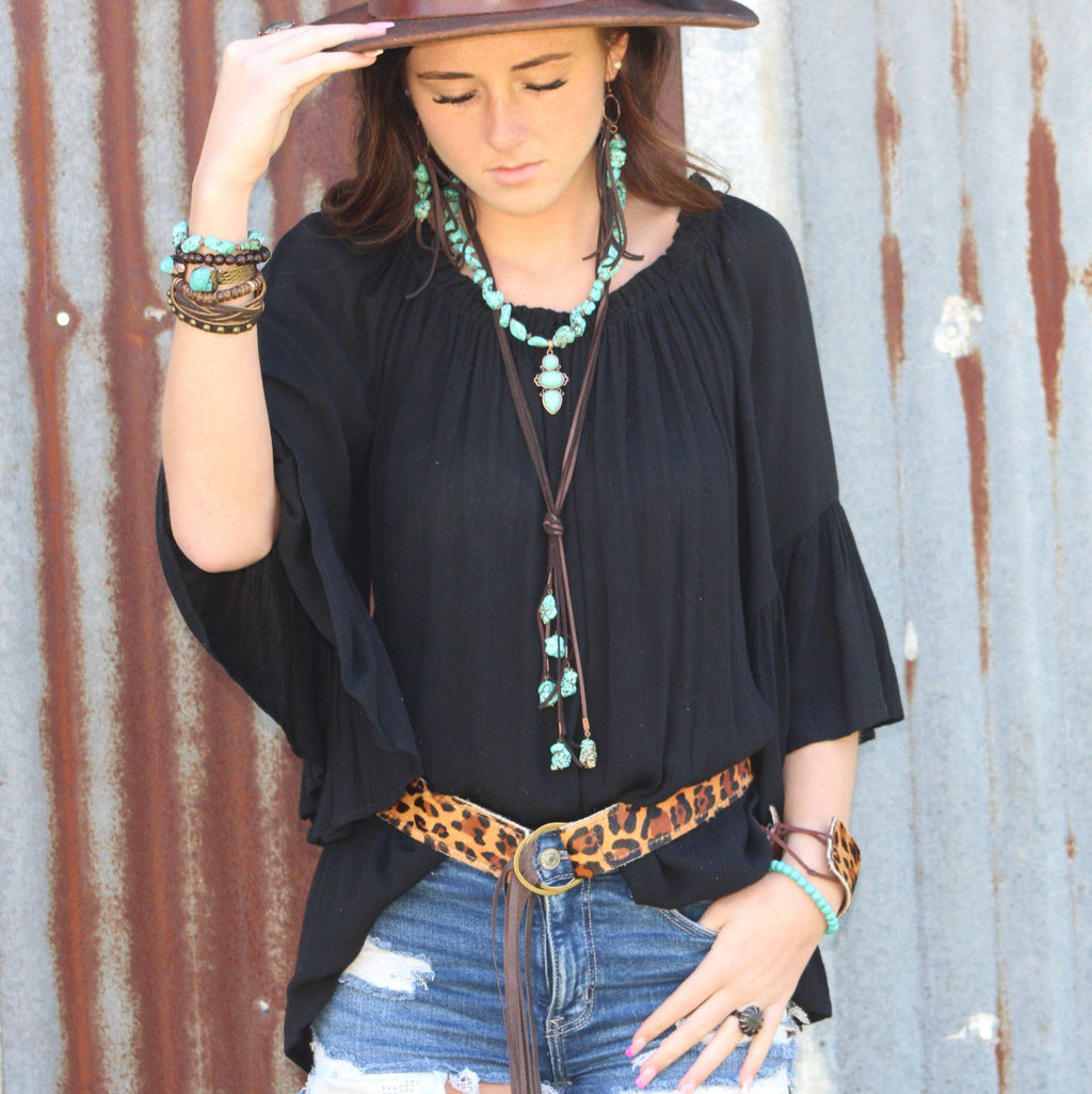 The Jewelry Junkie Turquoise Leather Lasso Necklace – Western Boho Statement Pendant Necklace | Boho Boutique Clothing