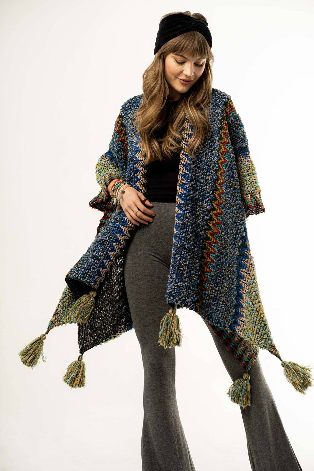 Desert Dreams Crochet Ruana - Cobalt-Boho Boutique Wrap
