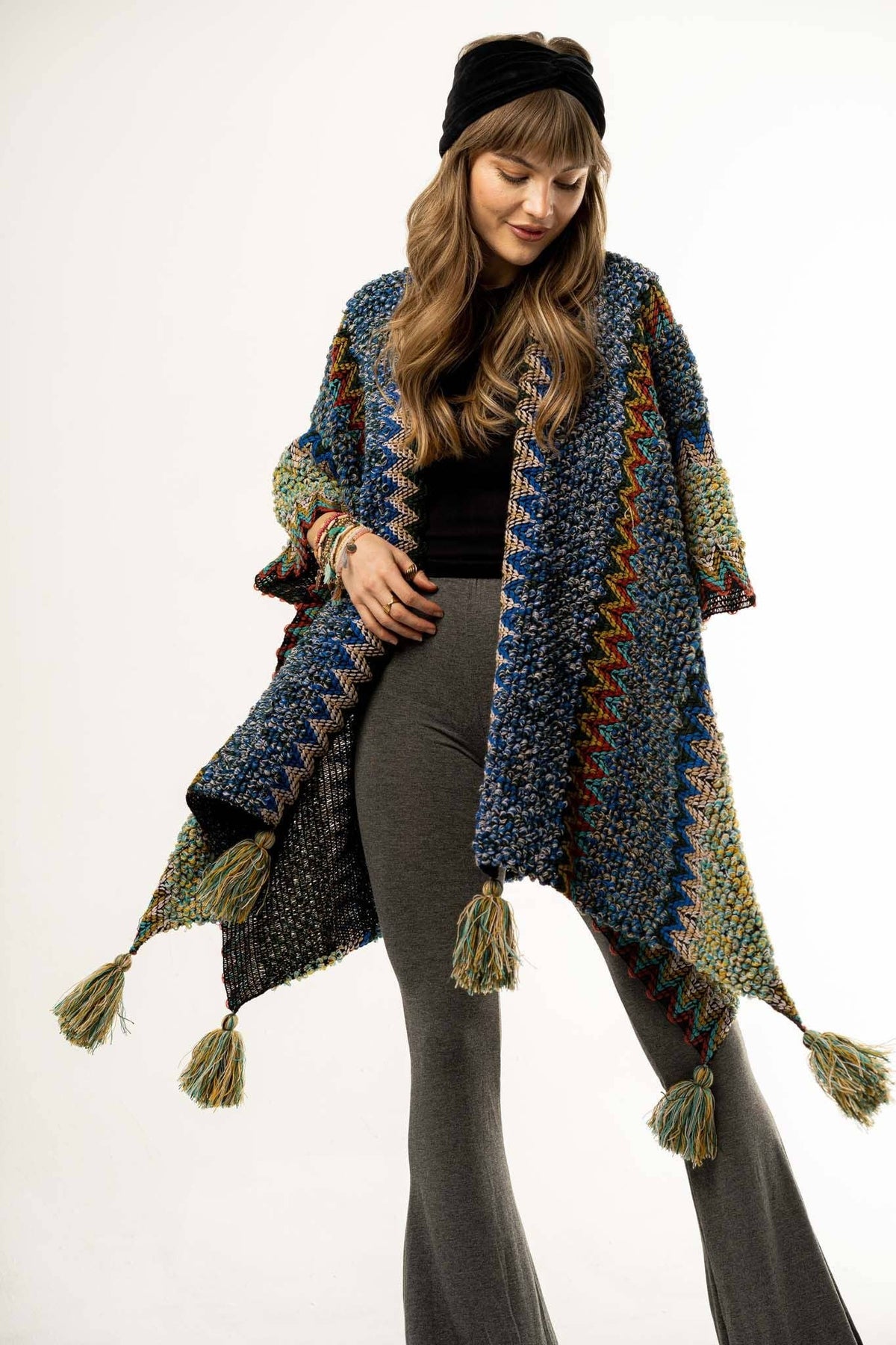 Desert Dreams Crochet Ruana - Cobalt-Boho Boutique Wrap
