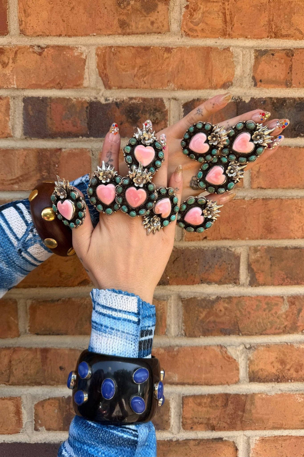 Boho Wanderlust Boutique - Flaming Heart in Pink Shell & Turquoise Ring