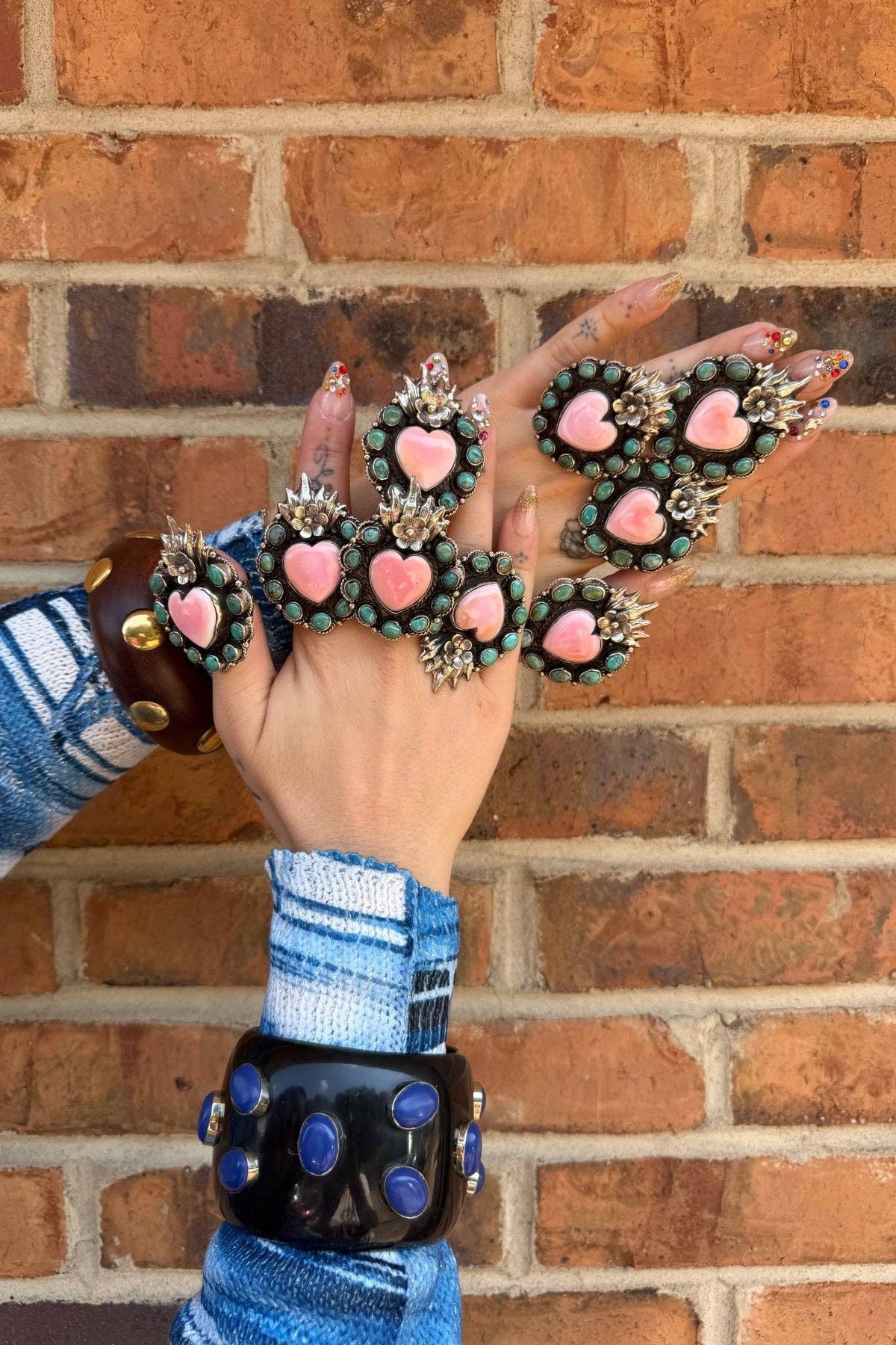 Boho Wanderlust Boutique - Flaming Heart in Pink Shell & Turquoise Ring