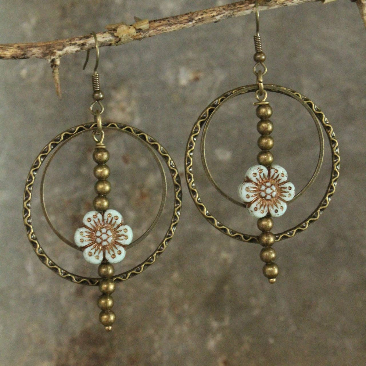 Picasso Wildflower Powder Blue Glass Bead Earrings-Boho Boutique Earrings