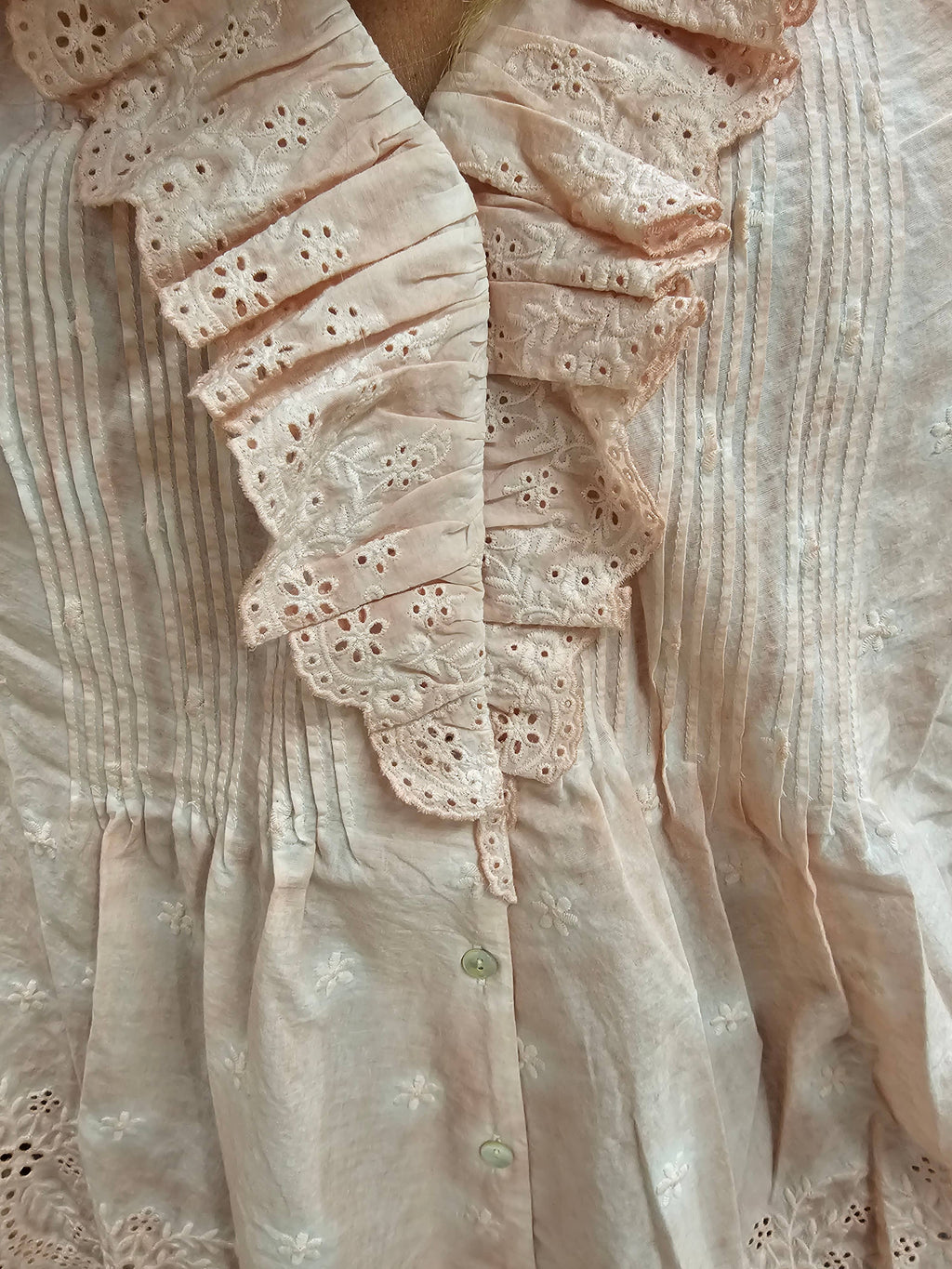 Eyelet Linen Blouse – Blush Pink Ruffle Sleeve Boho Top | Boho Boutique Clothing