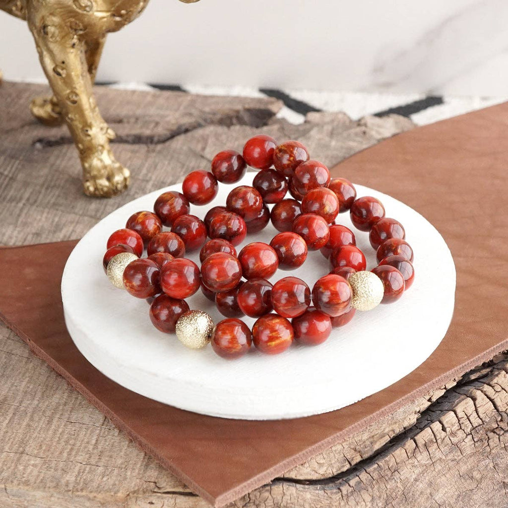 Chunky Beaded Stretch Bracelet Set – Fall Glow: Cranberry