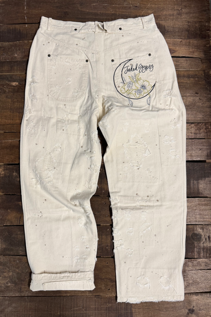 Peace and Love Jeans - Parchment Peace - Cotton Barrel Pants – Cream Graphic Print Boho Lounge Pants | Boho Boutique Clothing