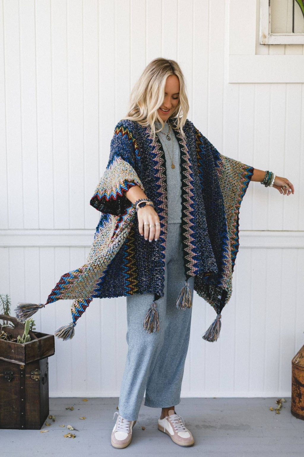 Desert Dreams Crochet Ruana - Cobalt-Boho Boutique Wrap