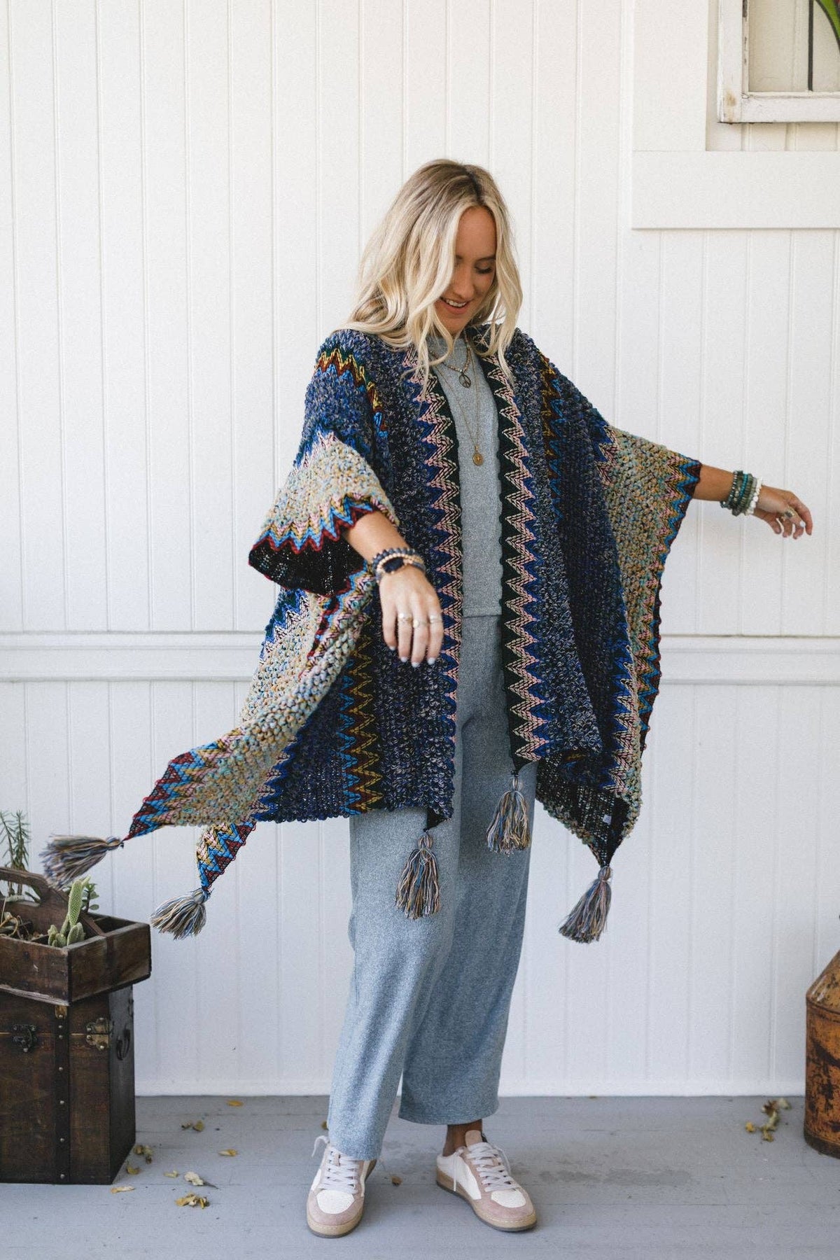 Desert Dreams Crochet Ruana - Cobalt-Boho Boutique Wrap