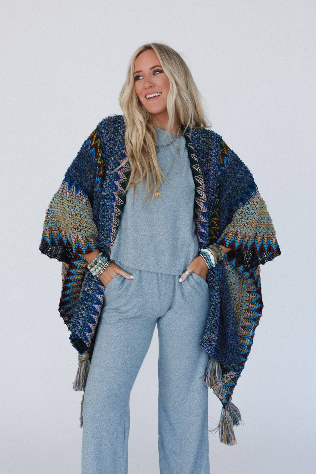 Desert Dreams Crochet Ruana - Cobalt-Boho Boutique Wrap