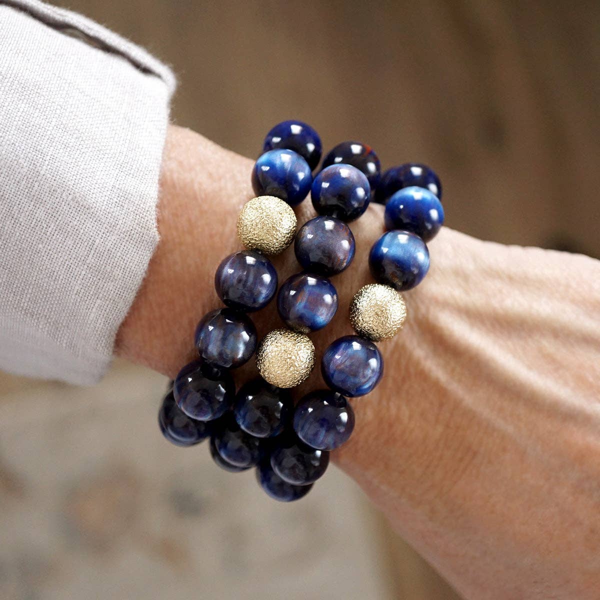 Chunky Beaded Stretch Bracelet Set – Fall Glow: Cobalt