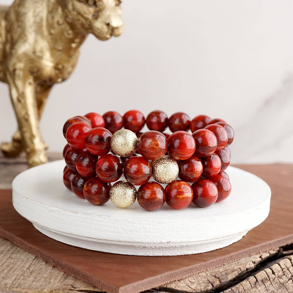 Chunky Beaded Stretch Bracelet Set – Fall Glow: Cranberry