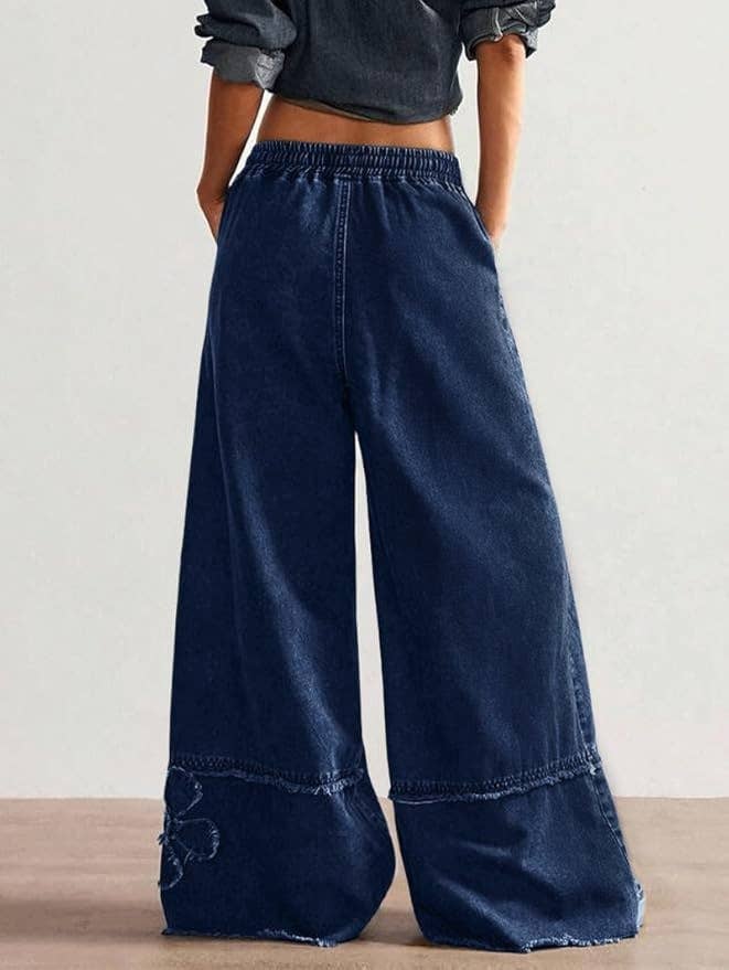Rosa Clothing - Western Boho Vintage Floral Drawstring Seamed Jeans