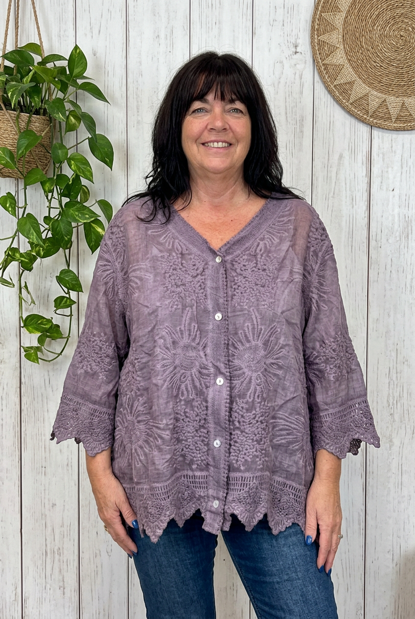 Embroidered Cotton Blend Top – Vintage Floral Lace Boho Top | Boho Boutique