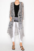 Origami Sheer Lace‑Pattern Duster – Silver with Sparkles Boho Layering Piece | Boho Boutique Clothing