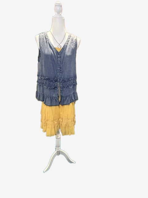 Blue Ruffle Muse Denim Top — Origami Brand