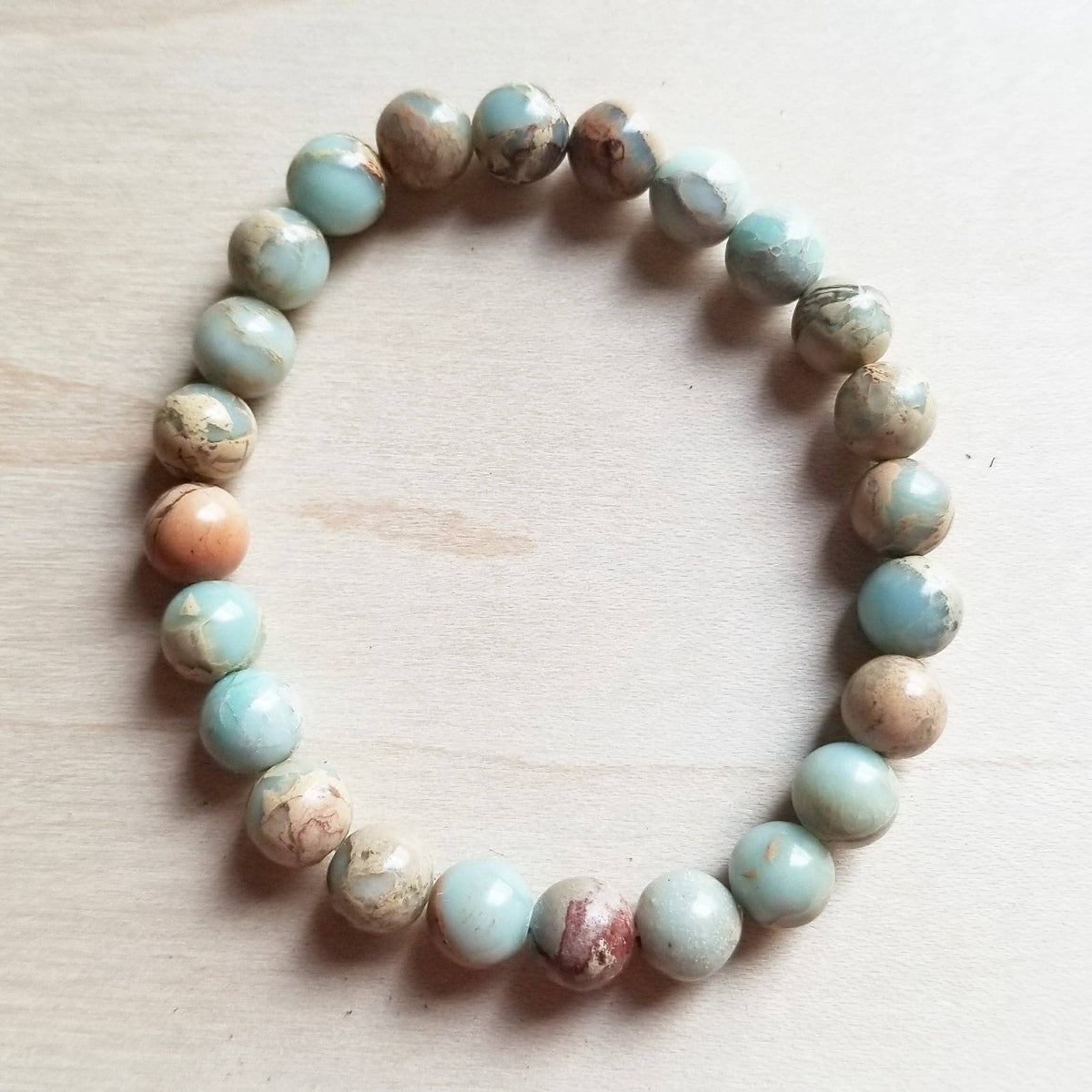 The Jewelry Junkie Amazonite Beaded Bracelet – Natural Gemstone Stretch Boho Bracelet | Boho Boutique Clothing