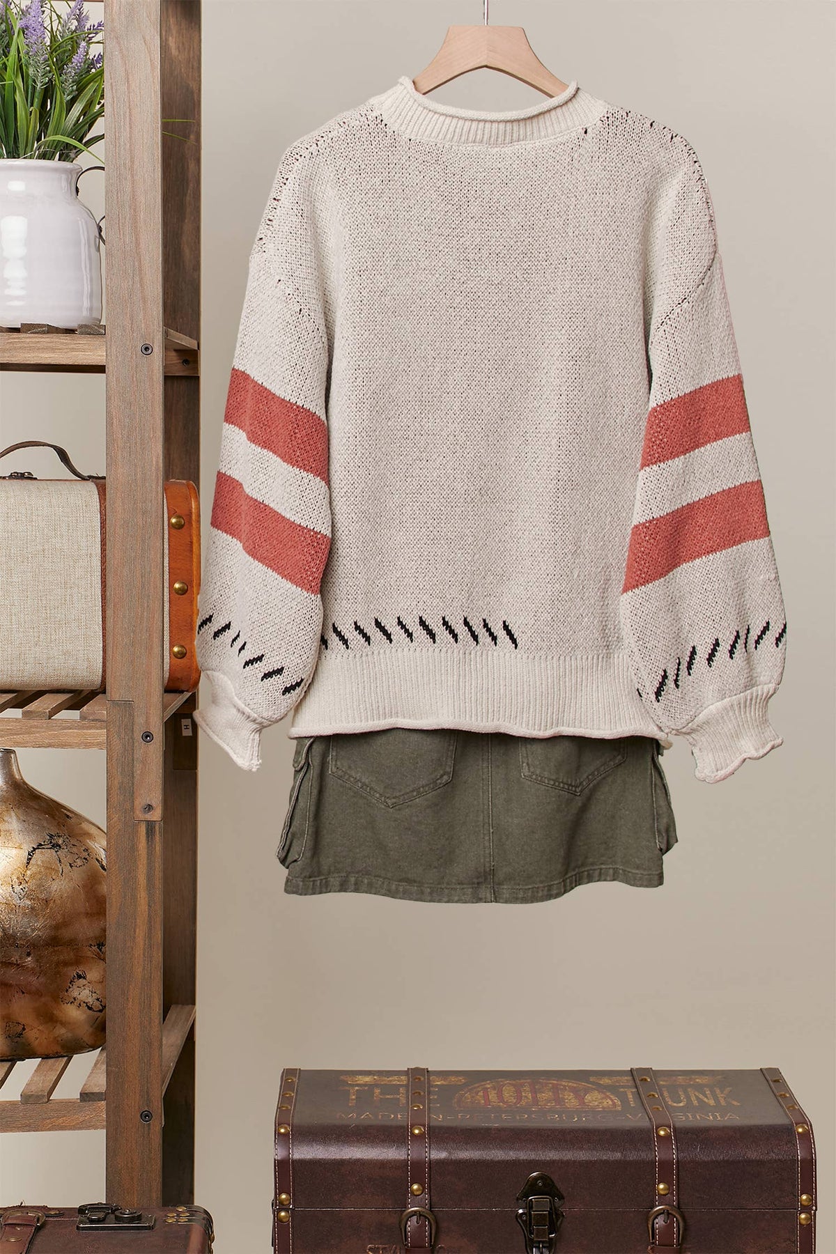 Mello Tiger Embroidery Round Neck Sweater-Boho Boutique Sweater