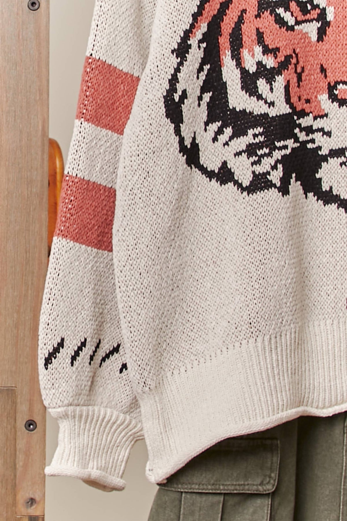 Mello Tiger Embroidery Round Neck Sweater-Boho Boutique Sweater