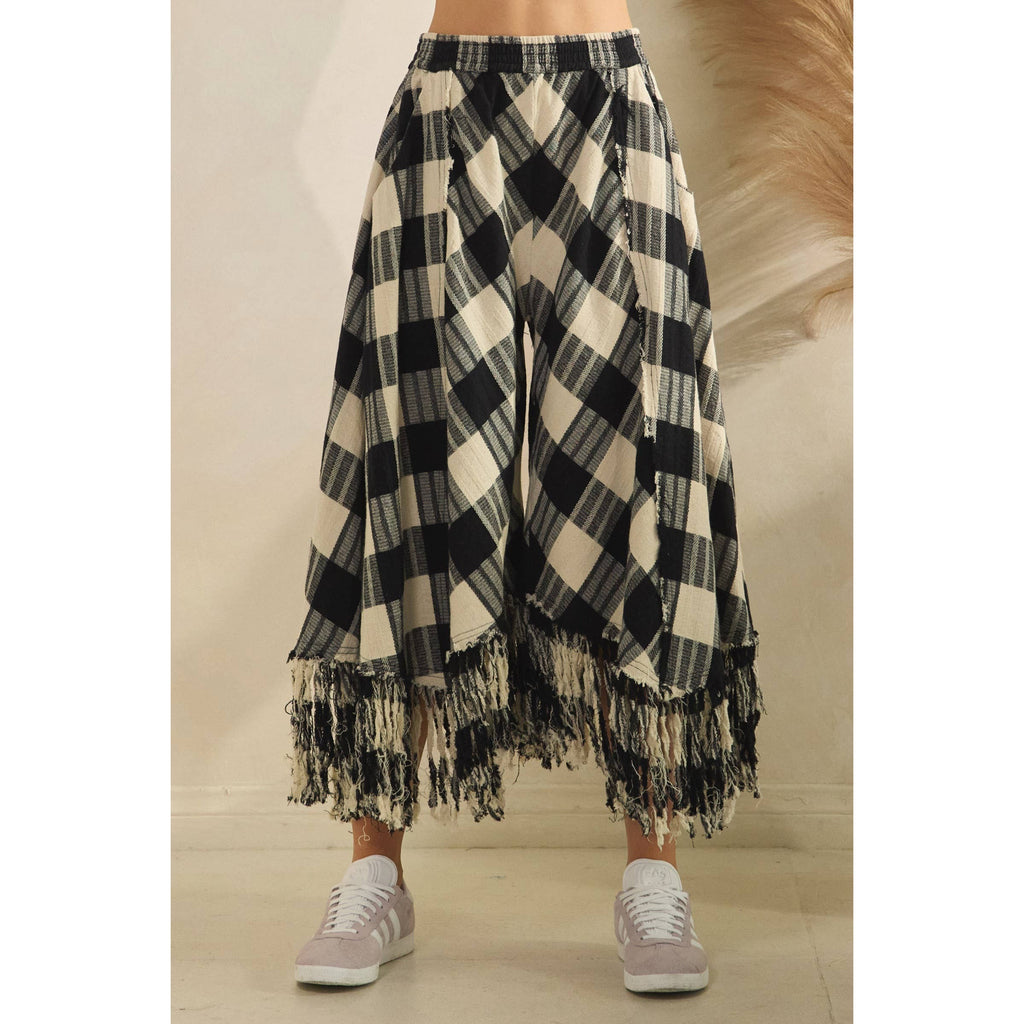Oli&Hali - WASHED CHECKERED PANTS WITH FRAYED HEM