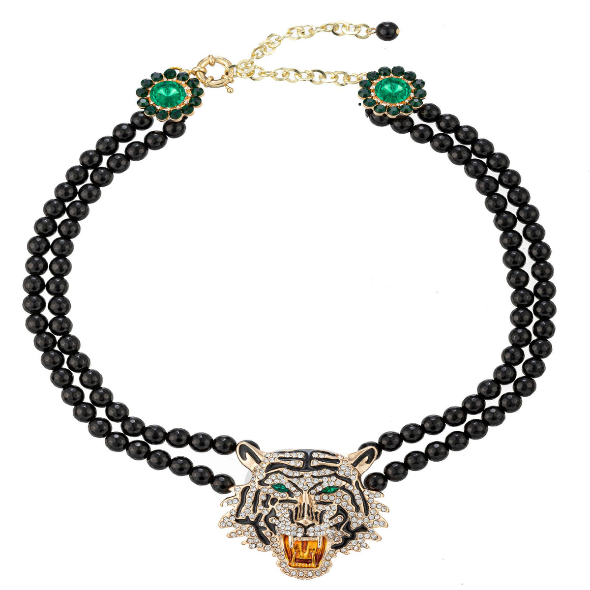 Eye Candy Los Angeles - Tiger head Black Onyx Statement Necklace