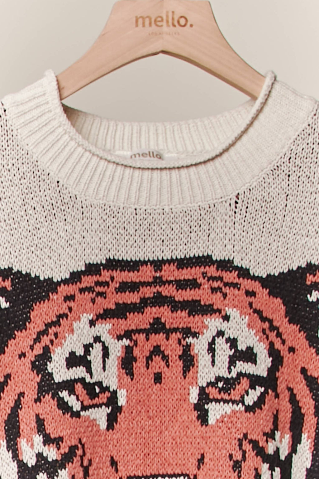 Mello Tiger Embroidery Round Neck Sweater-Boho Boutique Sweater