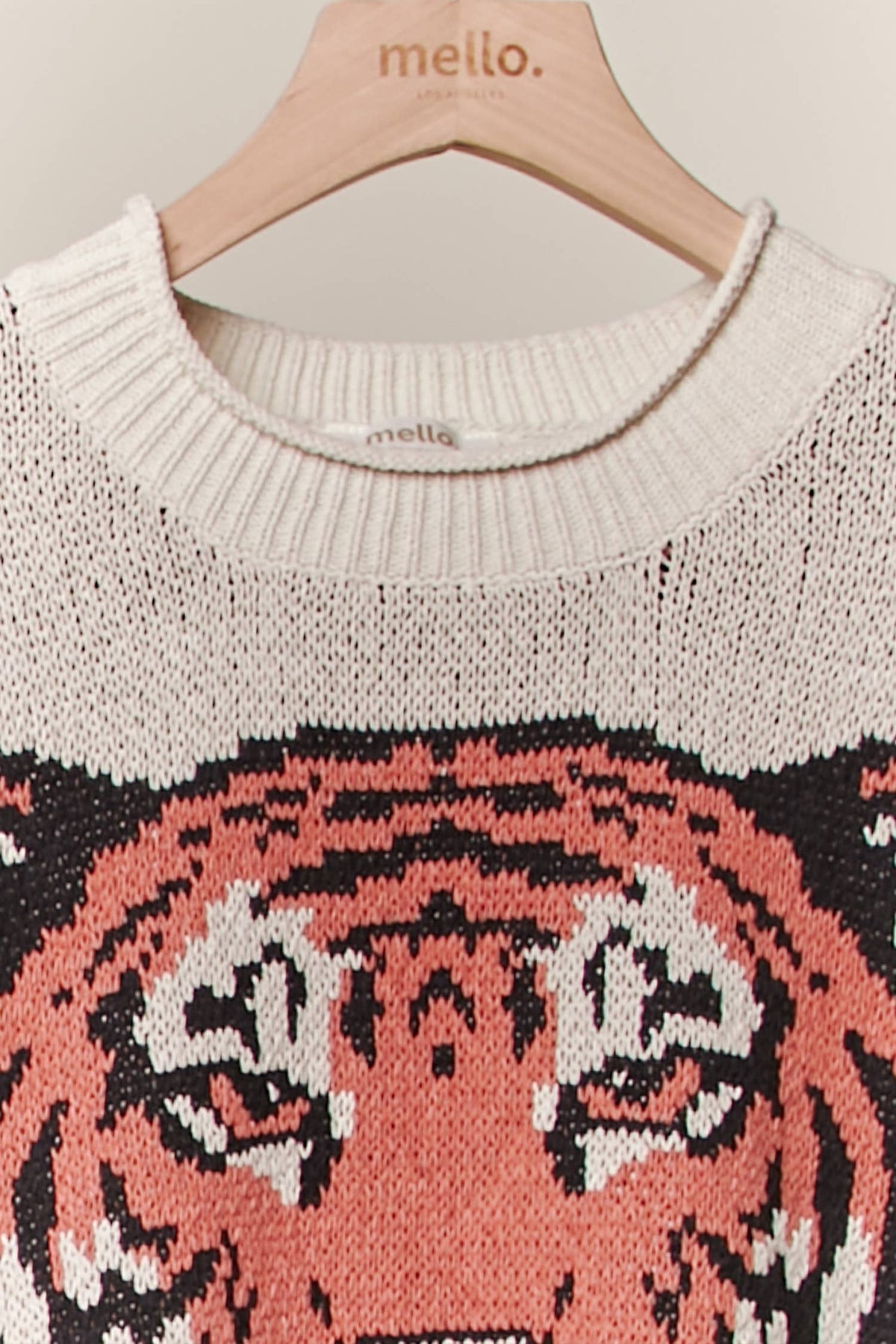 Mello Tiger Embroidery Round Neck Sweater-Boho Boutique Sweater
