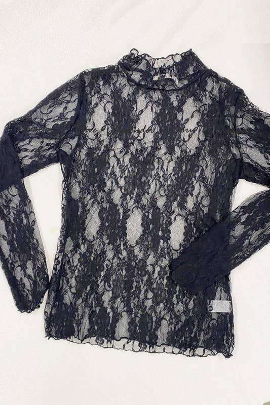Jade by Jane Sheer Floral Lace Top – High‑Neck Vintage Cream Blouse | Boho Boutique Clothing