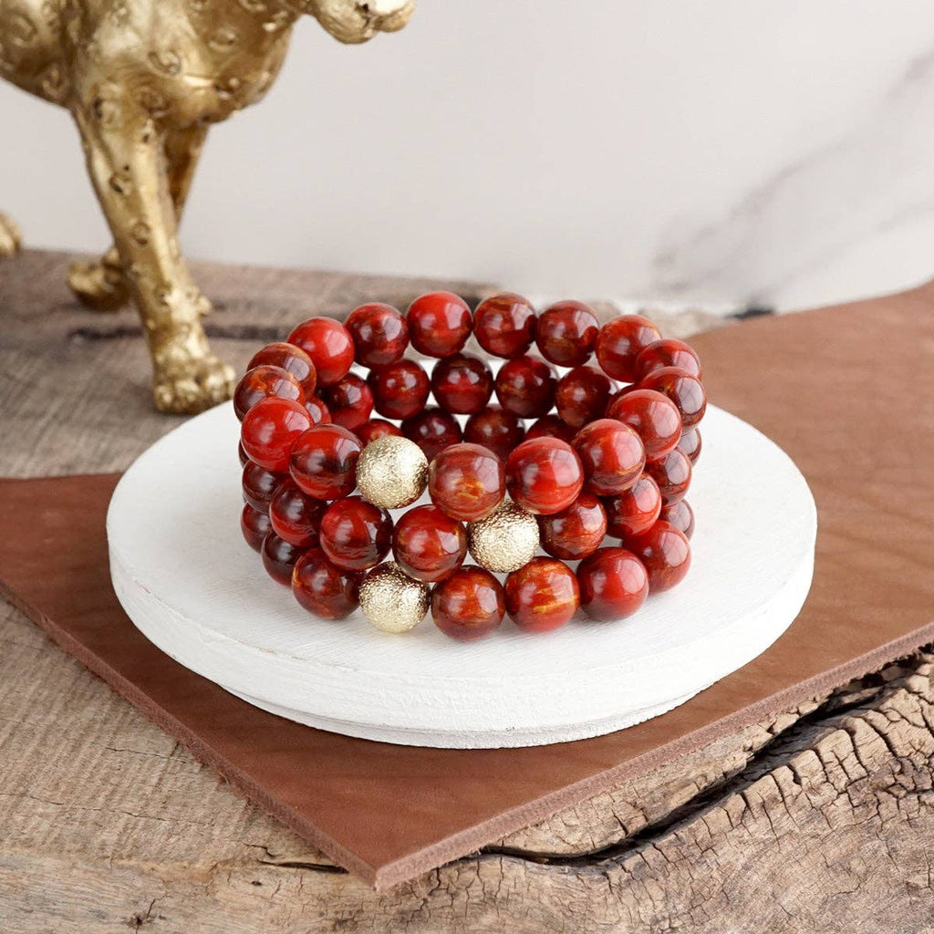 Chunky Beaded Stretch Bracelet Set – Fall Glow: Peacock
