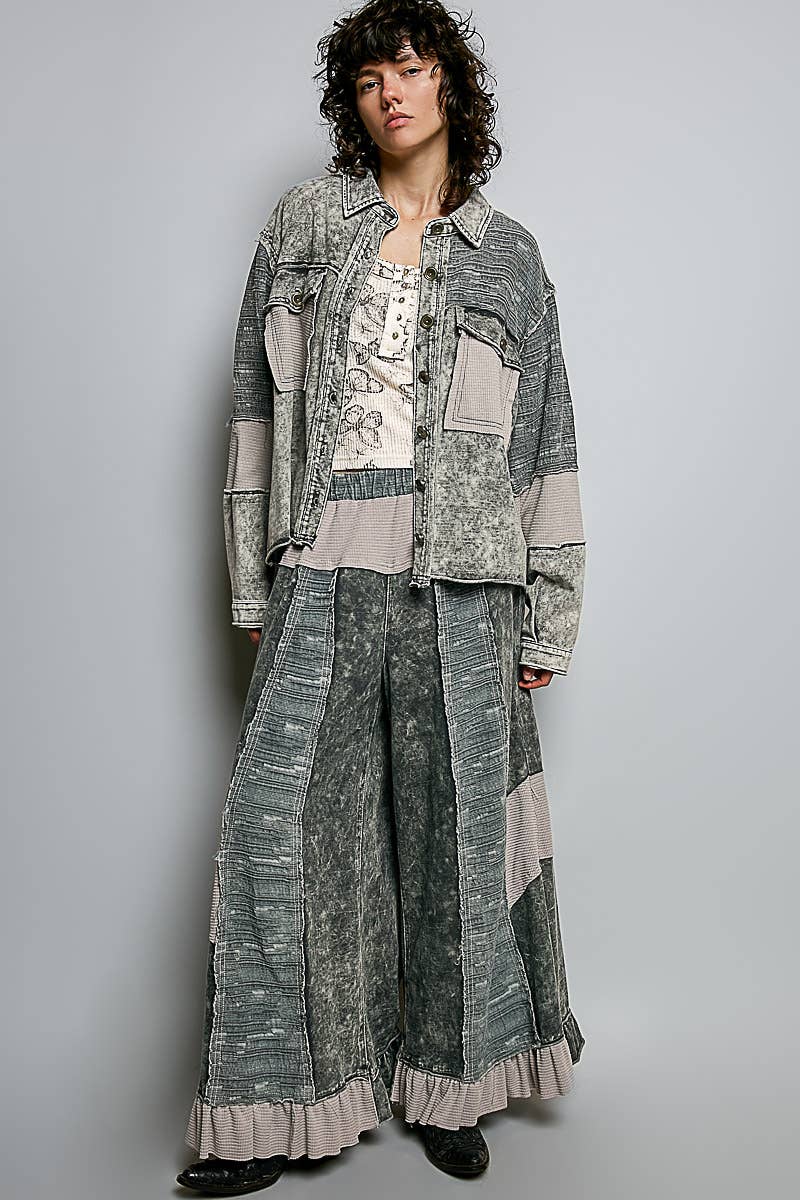 Pol Clothing - French Terry Ruffle Hem Straight-Leg pants
