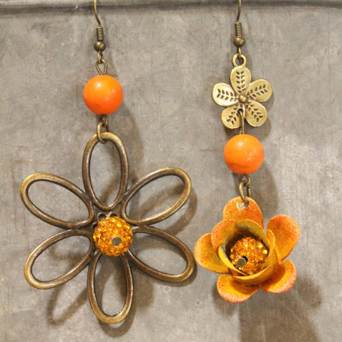 Color Explosion Orange Flower Dangle Earrings-Boho Boutique Earrings