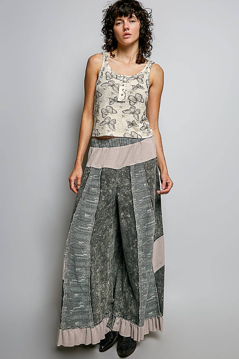 Pol Clothing - French Terry Ruffle Hem Straight-Leg pants