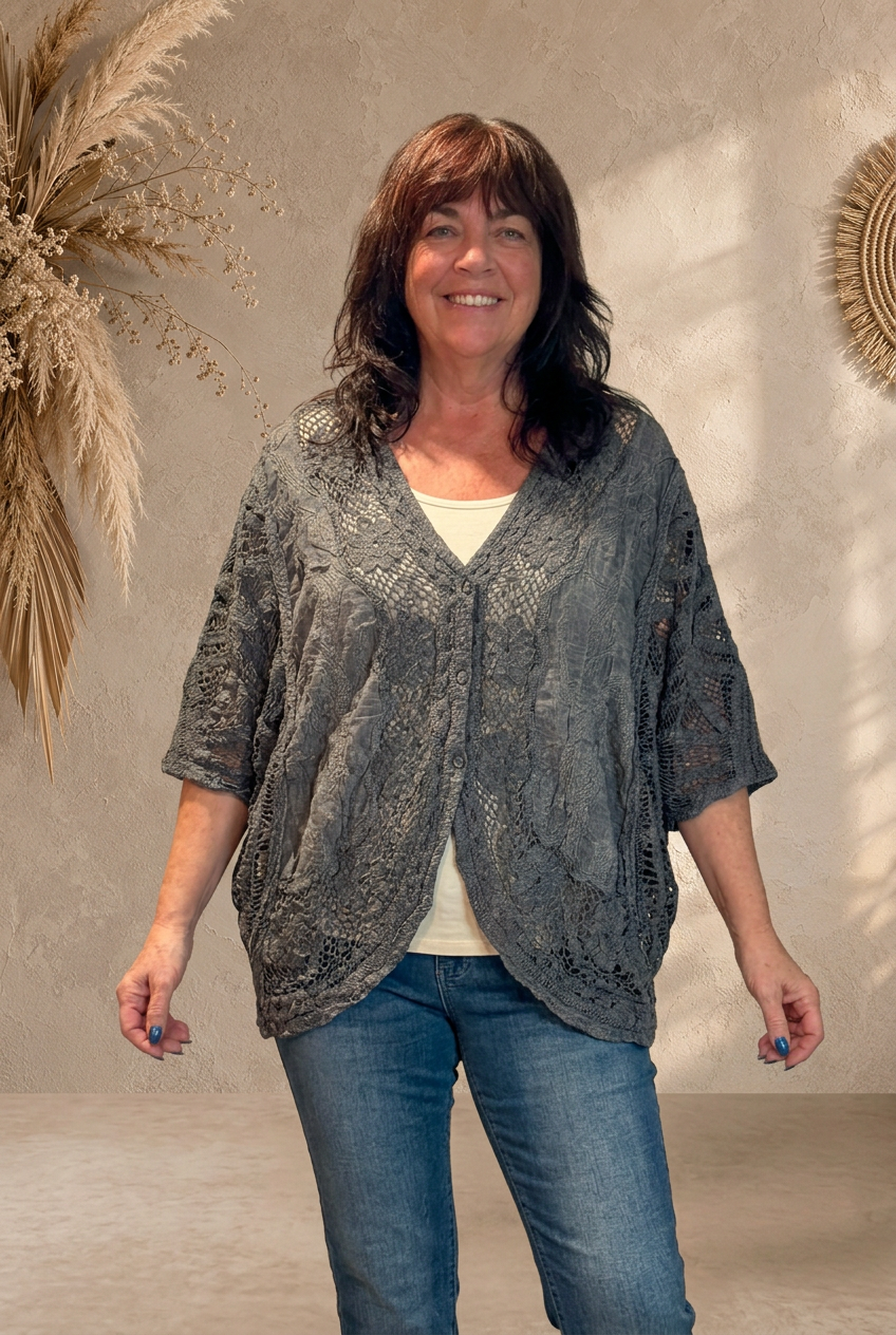 Crinkled Cotton Top – Charcoal Boho Oversized Tunic | Boho Boutique Clothing