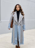 Athina Collection Denim‑Trim Coat – Gray Boho Longline Frayed Jacket | Boho Boutique Clothing