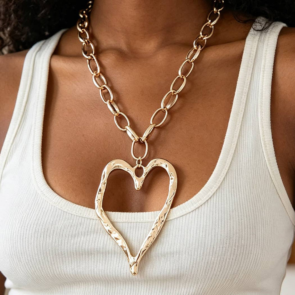 Hammered Heart Chain Necklace: GD