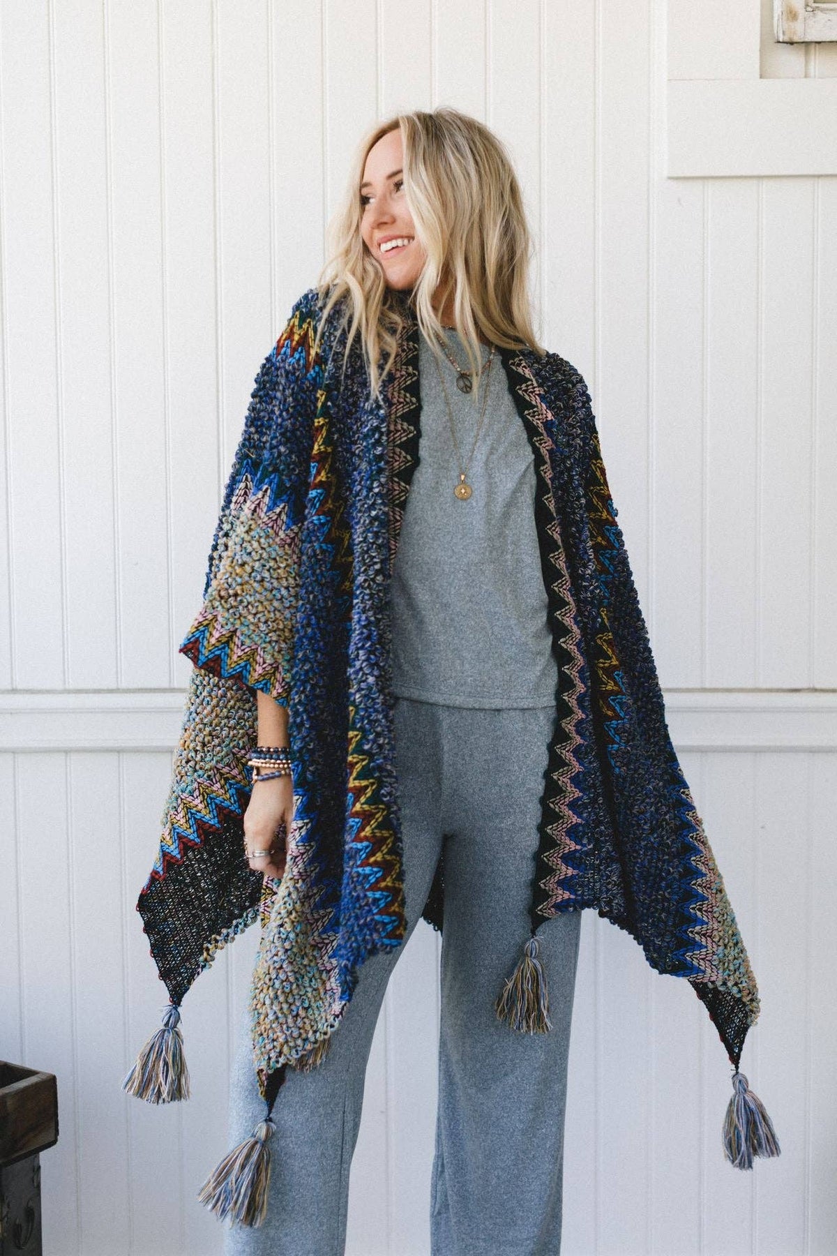 Desert Dreams Crochet Ruana - Cobalt-Boho Boutique Wrap