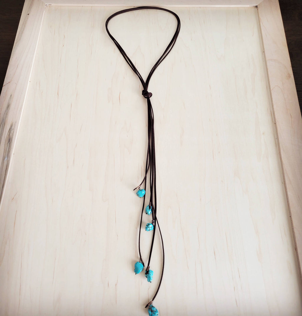 The Jewelry Junkie Turquoise Leather Lasso Necklace – Western Boho Statement Pendant Necklace | Boho Boutique Clothing