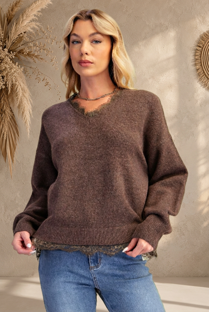 Front-view sweater preview with sunlit beige backdrop