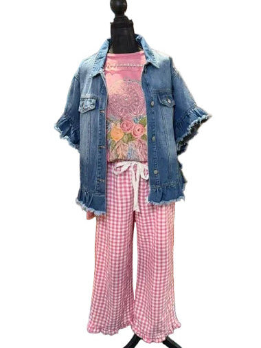 Sugarstripe Cotton Pants – Pink Gingham Charm