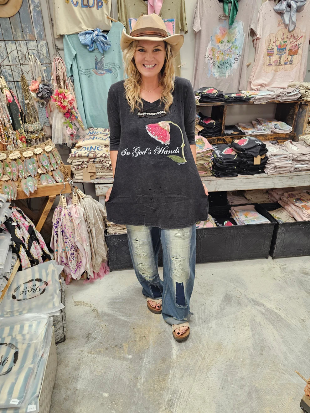 “In God’s Hands” Tee – Midnight Bloom