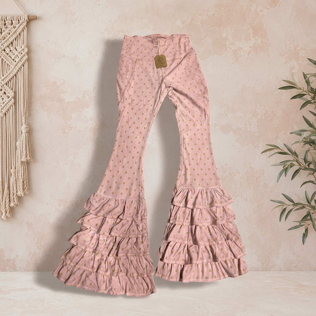 Pink ruffle pants display background edit
