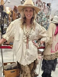 A Rare Bird Eyelet Linen Cream Top-Boho Boutique Clothing